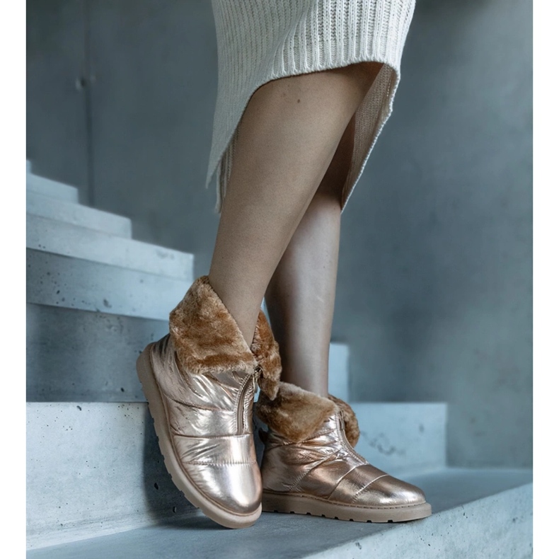 Botas de nieve Edidda doradas con aislamiento y cuello dorado 2