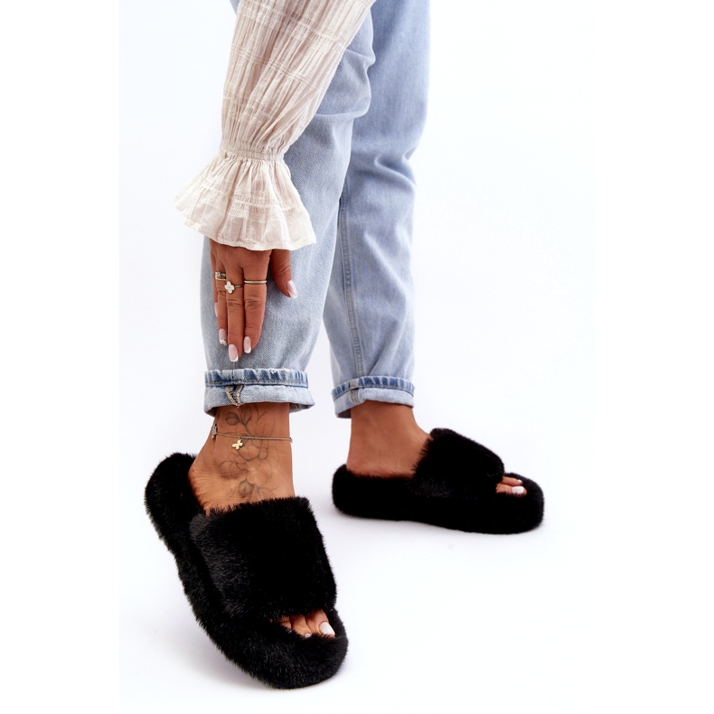 Piel de piel para mujeres zapatillas negras negro 2