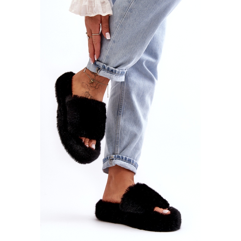 Piel de piel para mujeres zapatillas negras negro 3