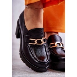 Zapatos de tacón alto de cuero negro Lemar con decoración dorada 1