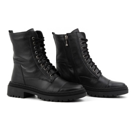 WASAK Botines mujer piel cordones altos invierno 0640 negro 2