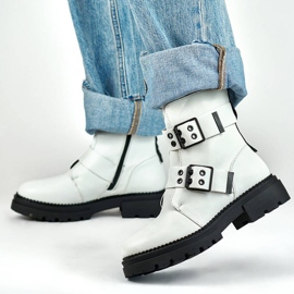 Botas trabajadoras de mujer lacadas con hebillas, blanco 250007W-PU 6