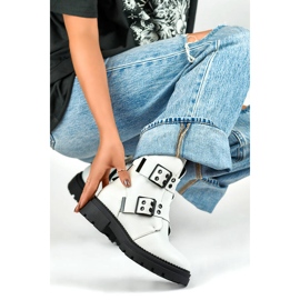 Botas trabajadoras de mujer lacadas con hebillas, blanco 250007W-PU 3