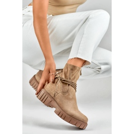 Botines de mujer con cordones elásticos en la parte superior, beige DE1127NU 1