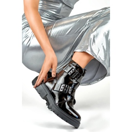 Botines de mujer en charol con hebillas, negro 250007B-LA 1