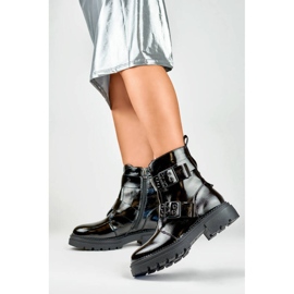 Botines de mujer en charol con hebillas, negro 250007B-LA 2