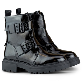 Botines de mujer en charol con hebillas, negro 250007B-LA 4