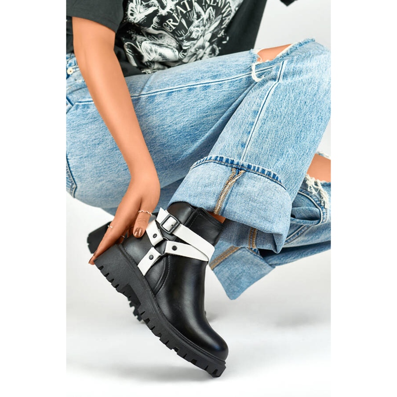Botas de mujer con aislamiento y correas, color negro 250043BW-PU blanco 2 Botas de mujer con aislamiento y correas, color negro 250043BW-PU blanco 2