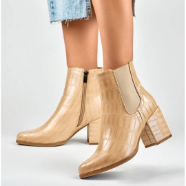 Botines de mujer, beige cocodrilo, 260038BE-XC 1 Botines de mujer, beige cocodrilo, 260038BE-XC 1