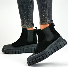 Botas Chelsea de mujer botines sin cordones de ante negro A1006B 6