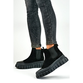 Botas Chelsea de mujer botines sin cordones de ante negro A1006B 1