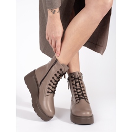 Goodin Botas de cuña de mujer con cordones y cremalleras decorativas beige oscuro 2
