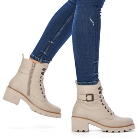 Botas cómodas de piel con tacón alto y aislamiento, beige Remonte D0A74-60 6