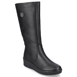 Botas de nieve impermeables de piel con aislamiento de lana de oveja Rieker negro 12