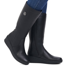 Botas de nieve impermeables de piel con aislamiento de lana de oveja Rieker negro 5