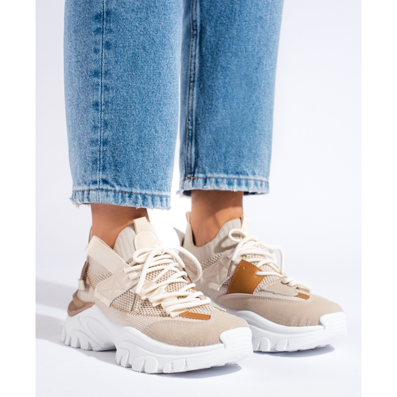 Zapatillas de moda con cordones beige 1