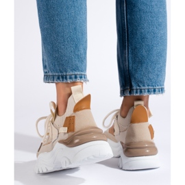 Zapatillas de moda con cordones beige 4