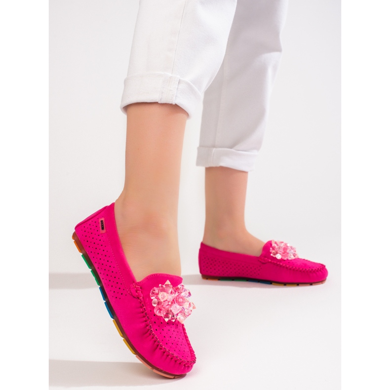 Mocasines mujer calados con cristales Shelovet rosa 1