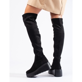 Botas por encima de la rodilla de ante negro con plataforma Shelovet 1
