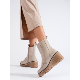 Goodin Botas Chelsea de ante color crema con cuñas de Shelovet beige 2