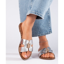 Chanclas de mujer planas plateadas plata 3