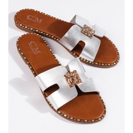 Chanclas de mujer planas plateadas plata 4
