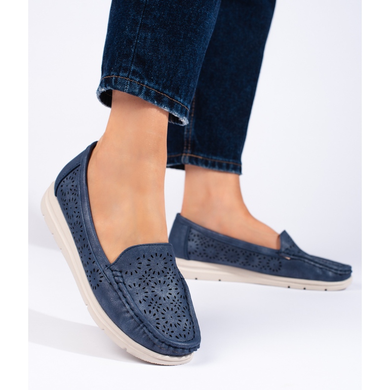 Mocasines de mujer calados, azul marino 1