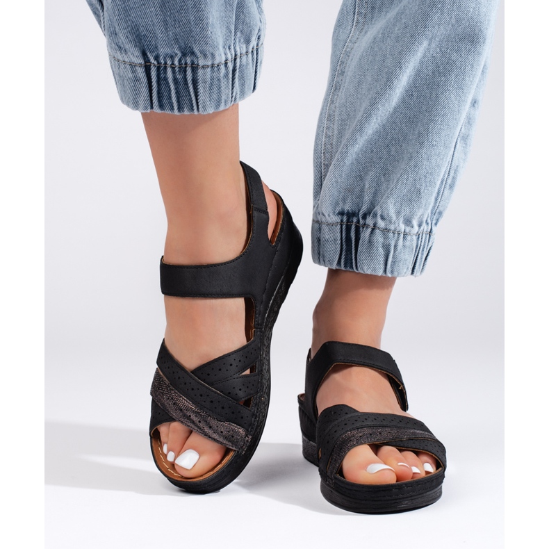 Sandalias mujer velcros negras negro 1