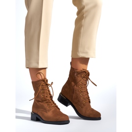 Botines de mujer marrones con cordones y tacón bajo marrón 1