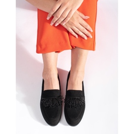 Mocasines de mujer en ante con abalorios negro 3
