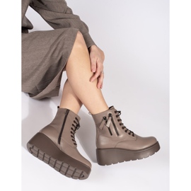 Goodin Botas de cuña de mujer con cordones y cremalleras decorativas beige oscuro 4