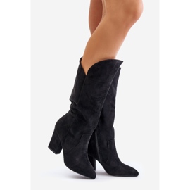 Botas de tacón por encima de la rodilla confeccionadas en ante ecológico, Negro Clorira 1