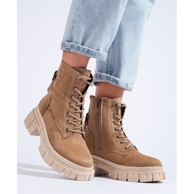 Botas de ante para mujer en la plataforma T.SOKOLSKI beige marrón 2