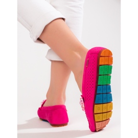 Mocasines mujer calados con cristales Shelovet rosa rosado 2
