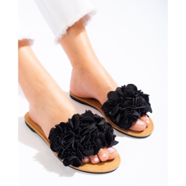 Babucha mujer negra con flores Shelovet negro 1