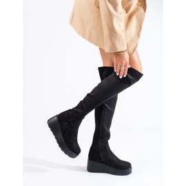 Botas por encima de la rodilla de ante negro con plataforma Shelovet 2