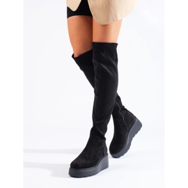 Botas por encima de la rodilla de ante negro con plataforma Shelovet 4