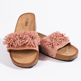 Zapatillas de casa de mujer de ante con flores rosas. rosado 2