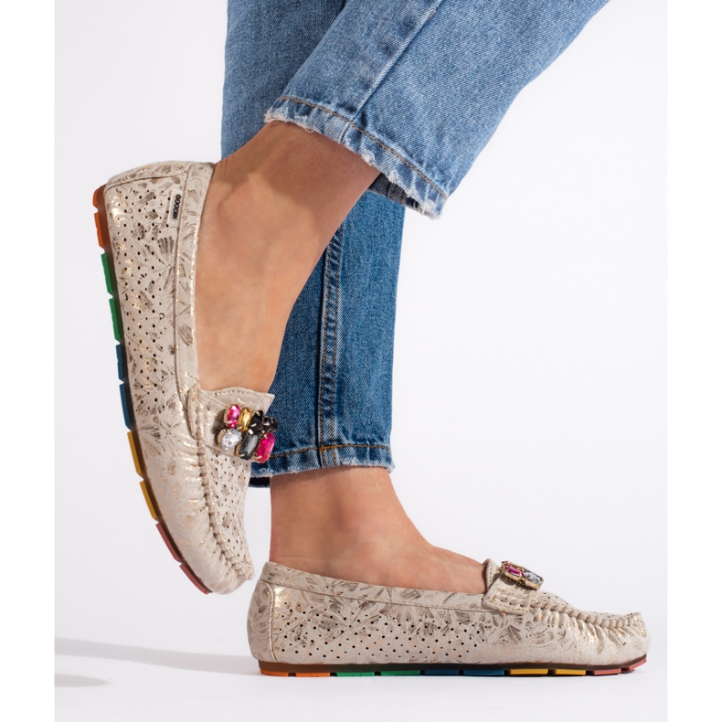 Goodin Mocasines de mujer dorados calados con cristales 1 Goodin Mocasines de mujer dorados calados con cristales 1