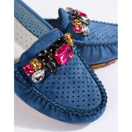 Goodin Mocasines de mujer azules calados con cristales 4