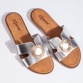 Chanclas de mujer planas plateadas plata 4