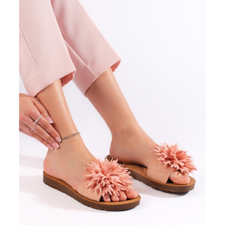 Chanclas de mujer rosa con flor. rosado 1
