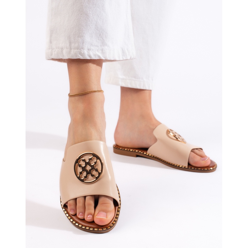 Chanclas planas de mujer beige 1