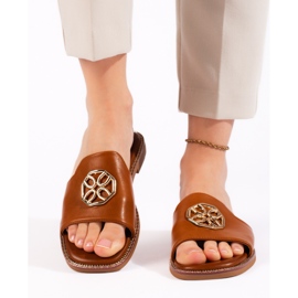 Chanclas planas de mujer camel marrón 4