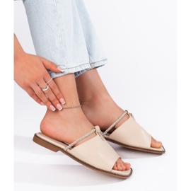 Chanclas planas mujer beige 3