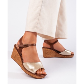Sandalias de cuña doradas para mujer de Sergio Leone dorado 1