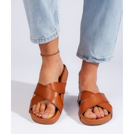 Chanclas de mujer camel con tiras anchas de Sergio Leone marrón 3