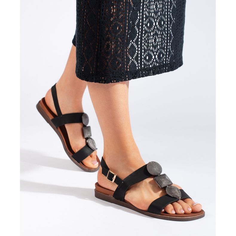 Sergio Leone Sandalias planas cómodas mujer negras negro 1