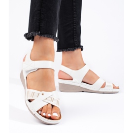 Sandalias cuña mujer velcro blancas blanco 2