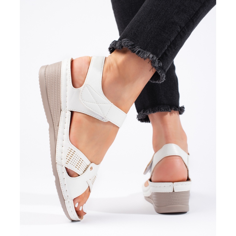 Sandalias cuña mujer velcro blancas blanco 1